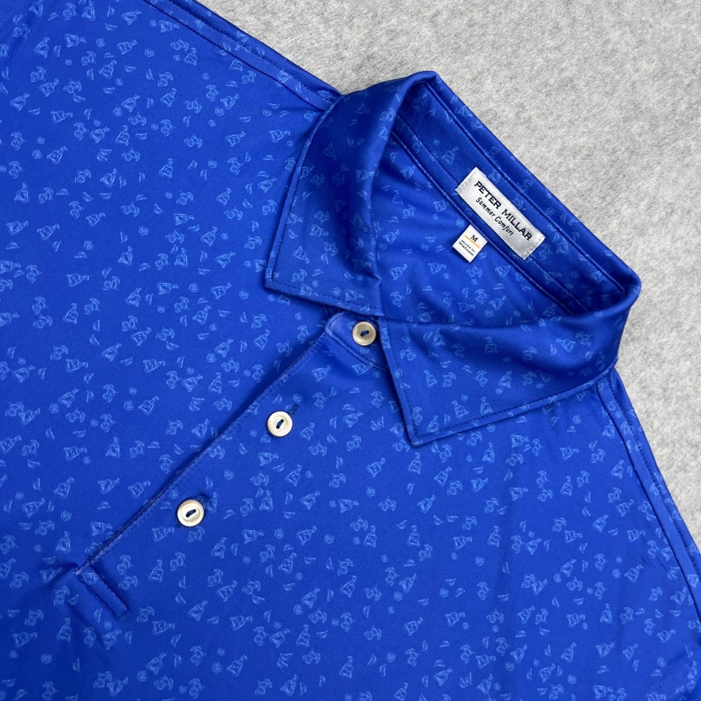 Peter Millar Worth A Shot Polo Mens Medium Blue Cocktail Performance Jersey Golf